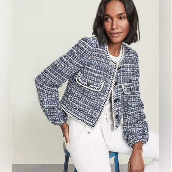 Christian Lacroix Womens Tweed Pattern Evening Jacket XS Blue Designer Old Money - Picture 1 of 16